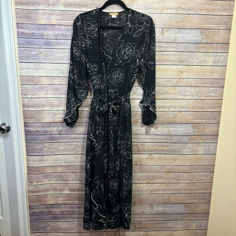 Sensara Night Gown Robe Set Sexy Classic Traditional Tie Waist Medium Black
